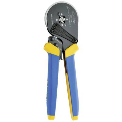 A pair of pliers with yellow and blue handles, used for mechanical work and installing connections or wires.
