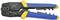 A blue and yellow metal crimping pliers made of metal, suitable for processing cable lugs and connectors, with multiple crimping jaws.