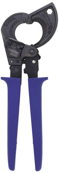 Cable cutters with blue handles, suitable for cutting thick cables. They have a cutting blade that enables precise cutting.