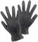 Two black rubber gloves are lying side by side, opened with palms facing upwards. They are without any patterns or markings.