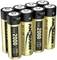 Eight golden AA batteries inscribed with 'Type 2000', 'AA Li-Ion Premium Accu', '1.5V'. They are arranged in two rows.