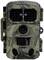 A camouflage trail camera with sensors and lens on the front, suitable for capturing animals in their natural habitat.