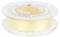 Transparent spool with light yellow 3D printer filament, side view.