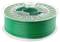 A reel of green 3D printer filament in a transparent plastic packaging, set against a white background.