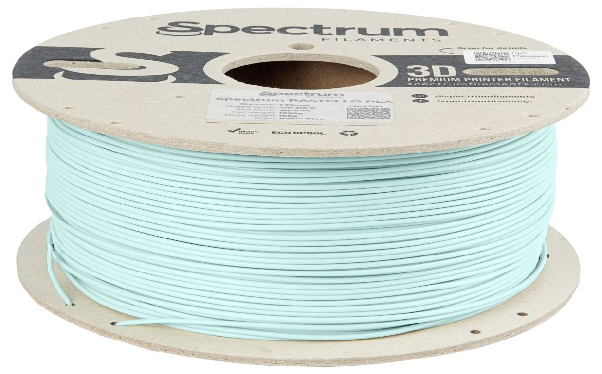 Spool of turquoise 3D printer filament 'Spectrum'.