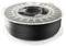 A spool of black 3D printer filament made from PLA, ready to be used in a printer for creating objects.