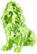 Green lion sculpture in faceted, geometric form, sits majestically.