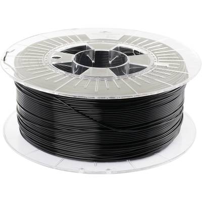 Black filament spool for 3D printer, made of plastic, wound on a transparent reel.