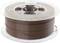 A transparent plastic spool with brown 3D printing filament wound tightly around it.