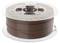 Brown plastic filament spool for 3D printer, wound sideways on a transparent plastic spool core, against a white background.