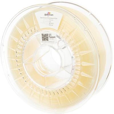 A reel of translucent 3D printing filament made from PLA. A label displays 'Spectrum Premium PLA', Natural colour, 1.75 mm.
