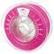 Spool of transparent plastic filled with pink filament, suitable for 3D printers.