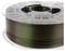 A roll of green 3D printer filament wound onto a transparent plastic spool core.