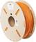 Plastic spool with orange 3D printer filament. Spool is made of cardboard, environmentally friendly design. Ideal for 3D printing projects.