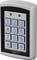 A metallic access control panel with twelve blue buttons, numbered from 0 to 9, along with asterisk and hash signs.