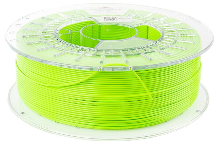 A reel of bright green 3D printing filament.
