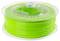 Reel with luminous green 3D printing filament, transparent design with visible fill level indicator and product label on top.