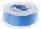A translucent spool of blue 3D printing filament.