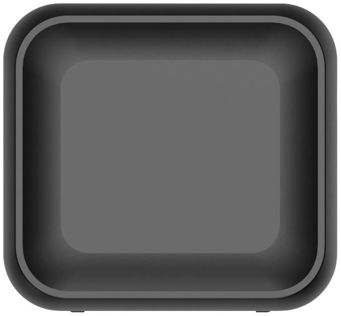 Dark, square tray with rounded corners, viewed from above.