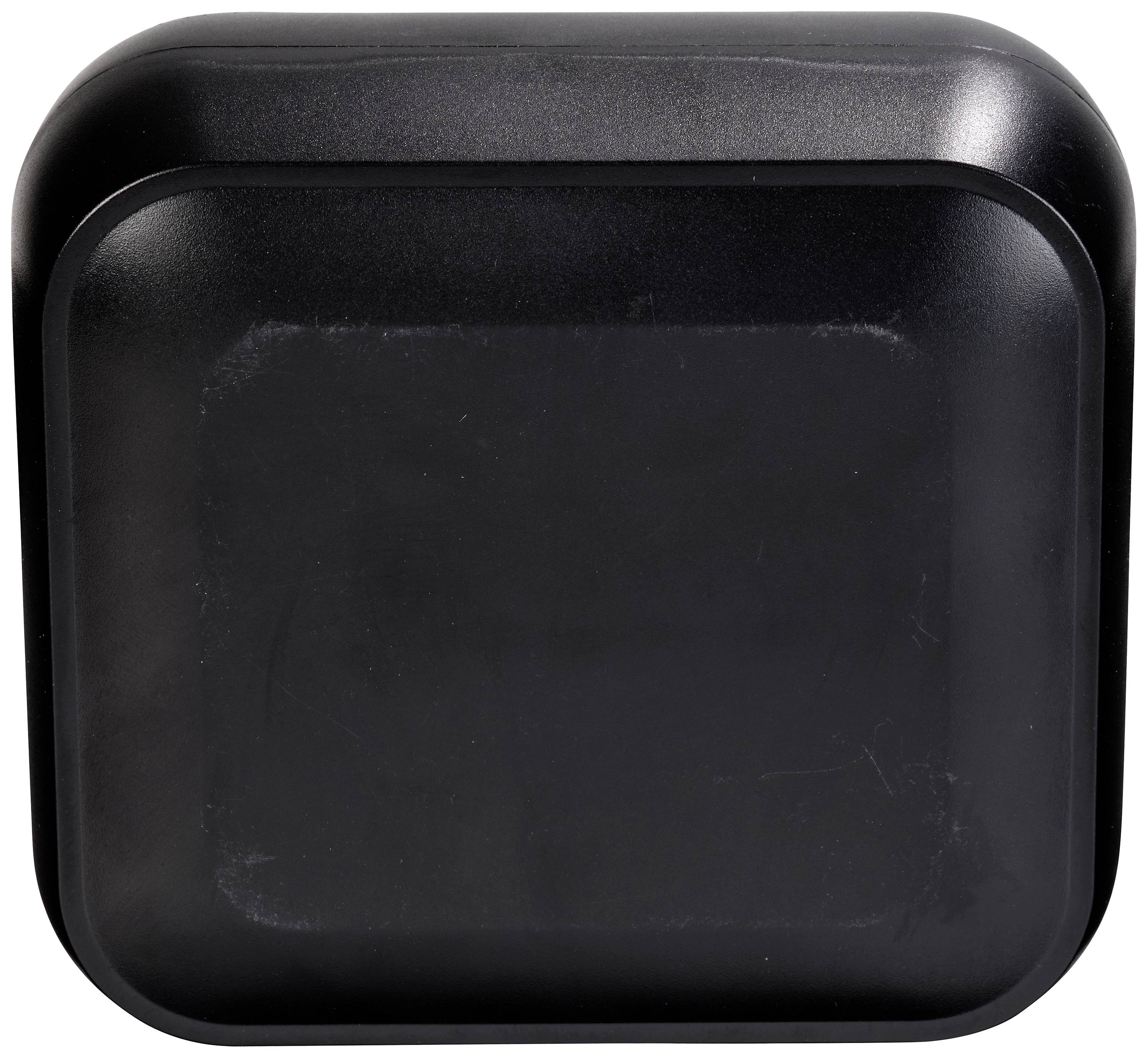 A rectangular, black enclosure with rounded corners, potentially suitable for electronic devices or as a storage box.