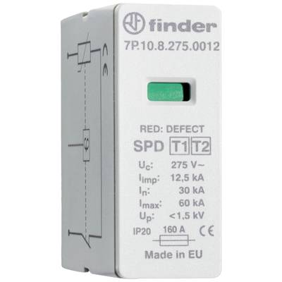 Surge Protection Device with green button and technical specifications such as: Voltage 275 V, Impulse Current 12.5 kA, IP20, Made in EU.