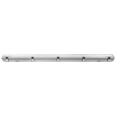 Long, narrow, grey lamp shade with metal clips.