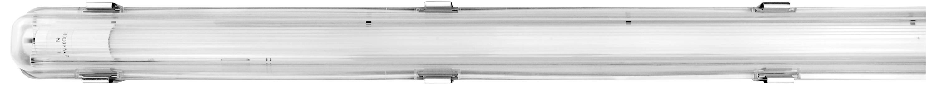 A slim, translucent light fitting with multiple mounting clips along its side, suitable for ceiling installation.