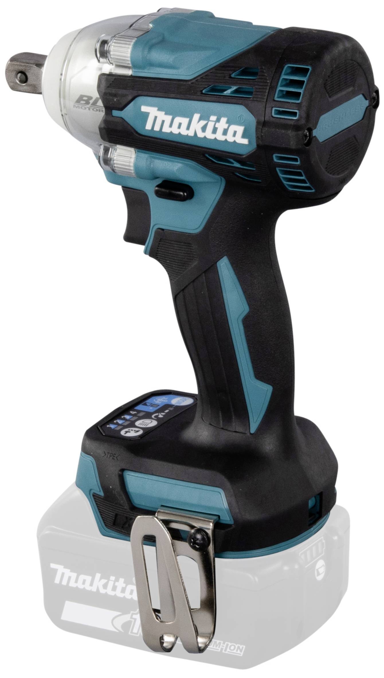 A cordless impact driver with a blue-black casing and handle. Brand name visible on the side.
