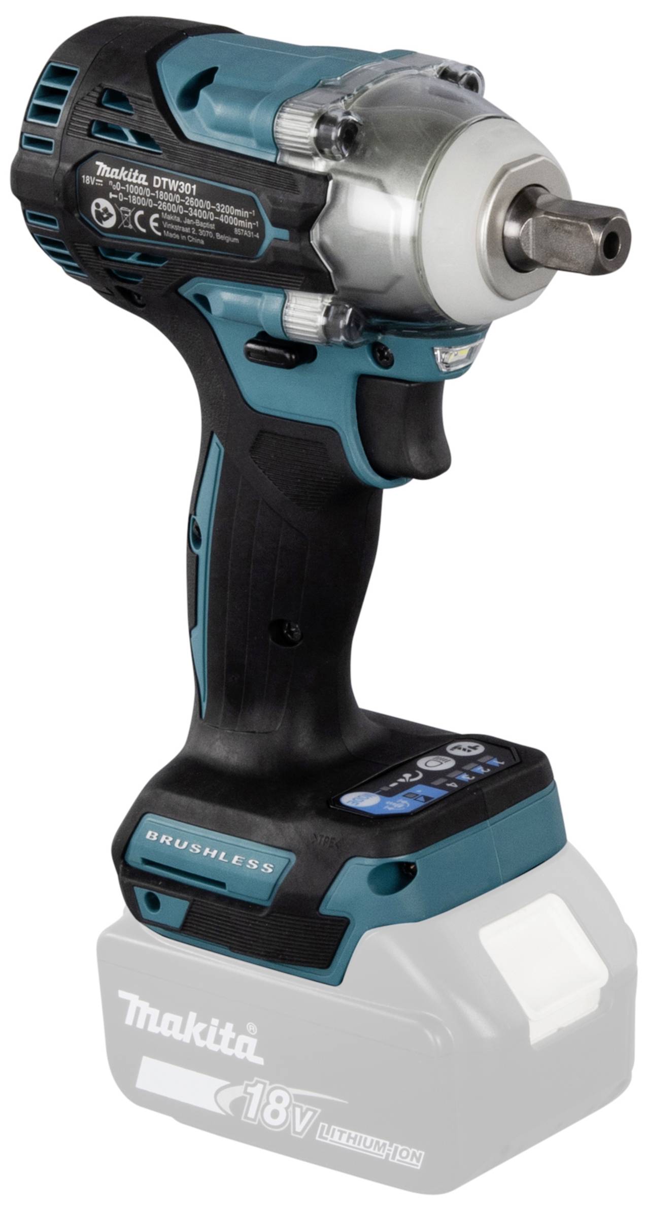 Cordless drill in blue and black with a grey 18V lithium-ion battery at the bottom.