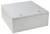 A white, square metal box with two screws on the lid, standing on a neutral surface.