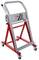 Red and silver metal transport trolley with four wheels and a handle. 'Holzmann' brand name on the front.