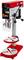 A red and silver tabletop drill machine with a digital display and lever for adjustment. Suitable for precise drilling in workshops.