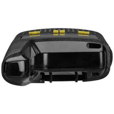 A black electronic device with yellow buttons. It has a rectangular shape and appears to be a handheld device.