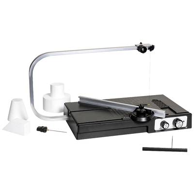 Electric polystyrene cutter with adjustable heating wire, suitable for precise cutting of foam blocks in various shapes.