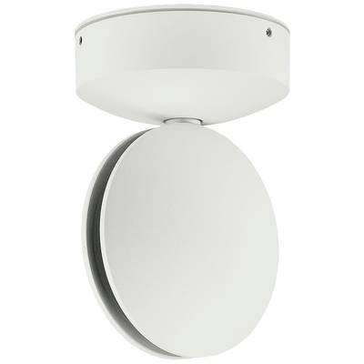 White, round ceiling light with adjustable spotlight design, suitable for modern interiors.