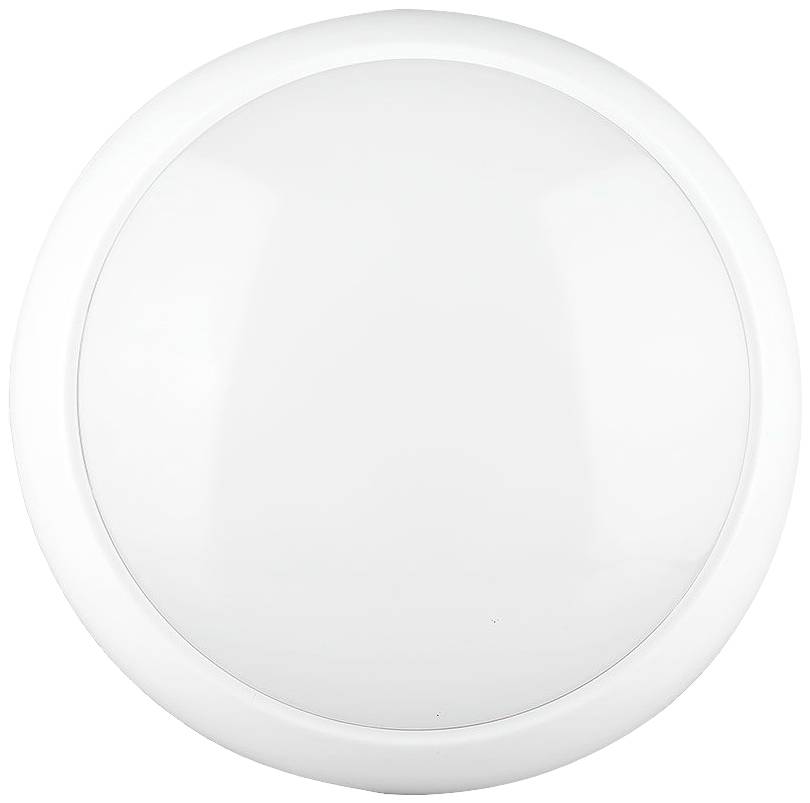 Round, white ceiling light with a simple design, suitable for modern interiors.