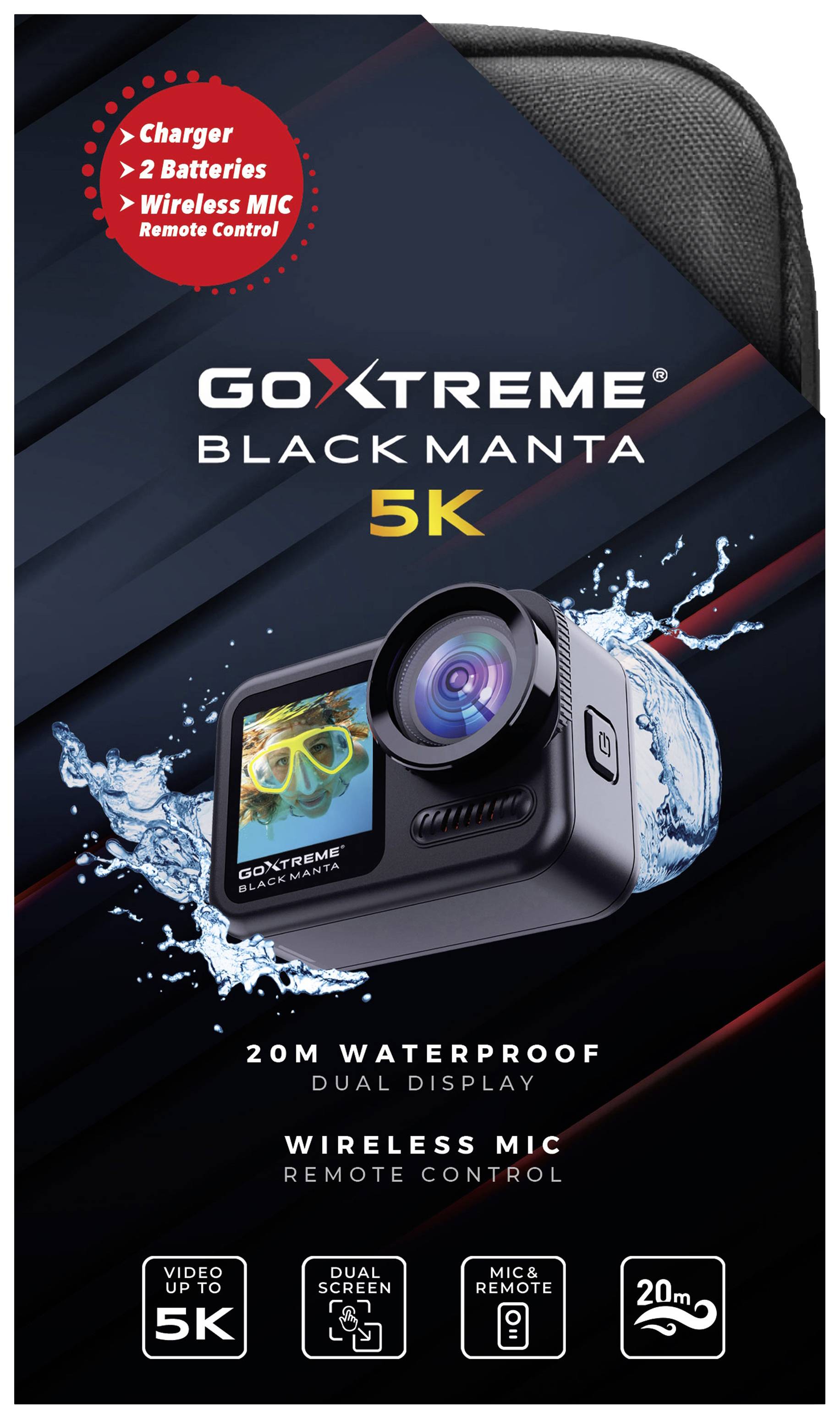 Buy GoXtreme Black Manta 5K Action camera Touchscreen Wi Fi Slow Motion Time Lapse Dual screen Waterproof 5K Image sta Conrad Electronic