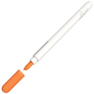 A white pen with a removable orange cap, tip and grip visible.