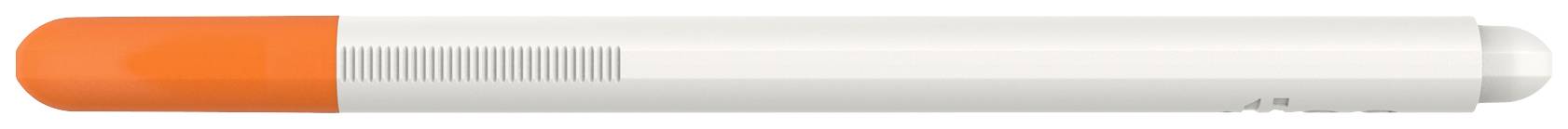 A cylindrical orange and white striped object with a smooth surface, possibly a type of pen or tool.