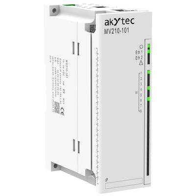 Programmable logic controller by akYtec, model MV210-101, with Ethernet port connections and side LED status indicators.