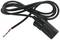 'Black, coiled cable with a black plug at one end and exposed wires at the other end.'