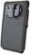 Black leather case with clip, primarily for securely fastening devices, compatible with robust electrical equipment.
