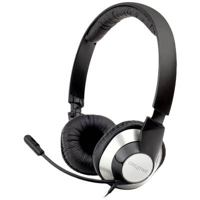 Black headset with adjustable microphone and padded ear cups, suitable for audio communication or music.