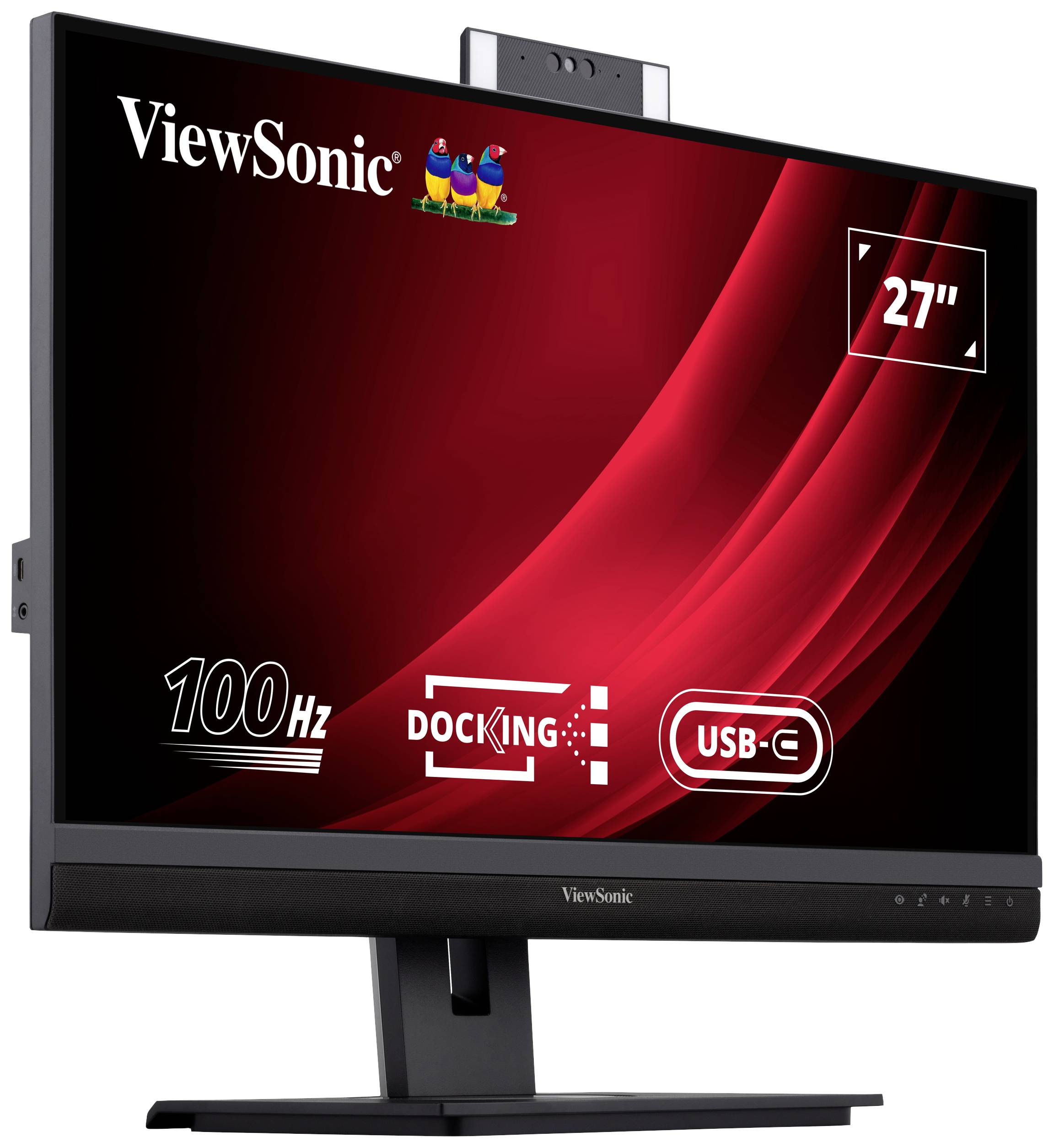 A ViewSonic monitor with a 27-inch screen diagonal, 100 Hz refresh rate, USB-C port and docking station.