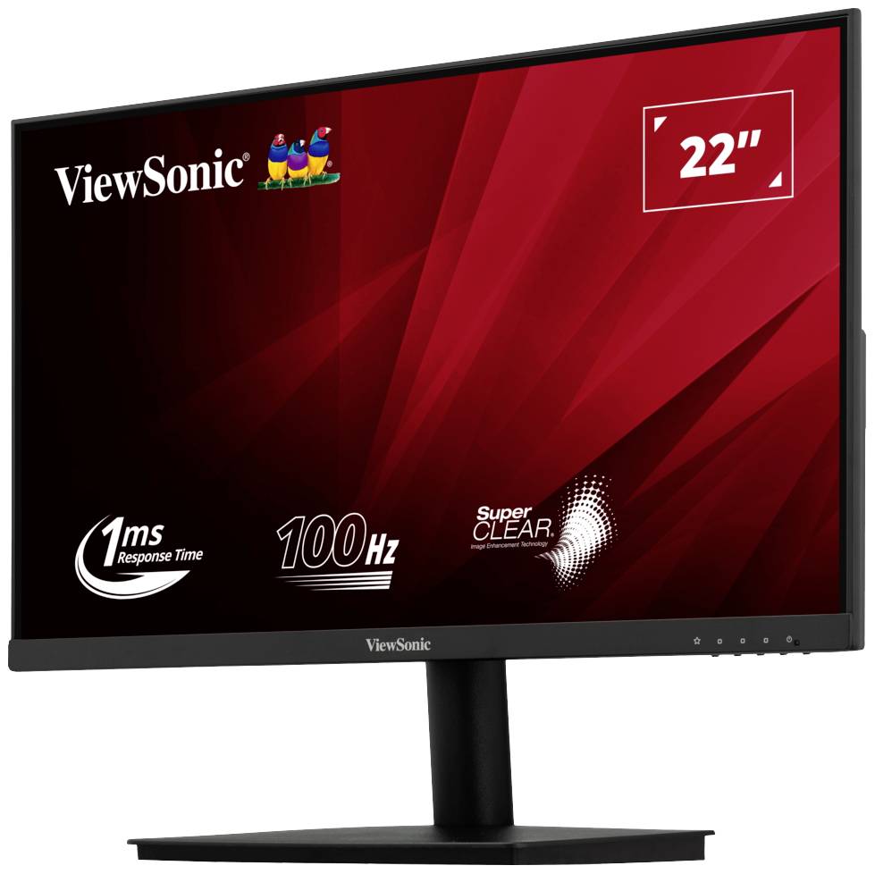 22-inch ViewSonic monitor with 1 ms response time, 100 Hz refresh rate and SuperClear technology, black bezel.