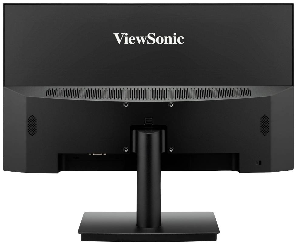 Back of a black computer monitor with the brand name 'ViewSonic' at the top in white letters.