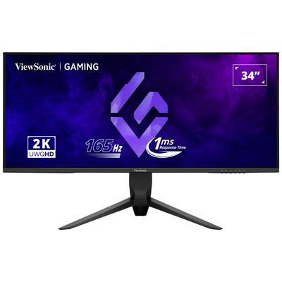 A gaming monitor from ViewSonic with a 34-inch display. Features: 2K UWQHD resolution, 165 Hz and 1 ms response time.