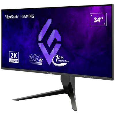 A 34-inch gaming monitor from ViewSonic, 2K UWQHD resolution, 165 Hz refresh rate, 1 ms response time.