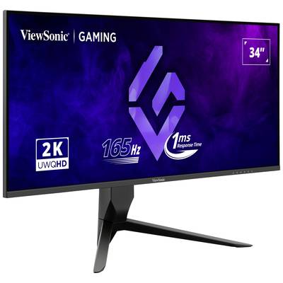 A gaming monitor from ViewSonic with a 34-inch display, 2K UWQHD resolution, 165 Hz refresh rate and 1 ms response time.