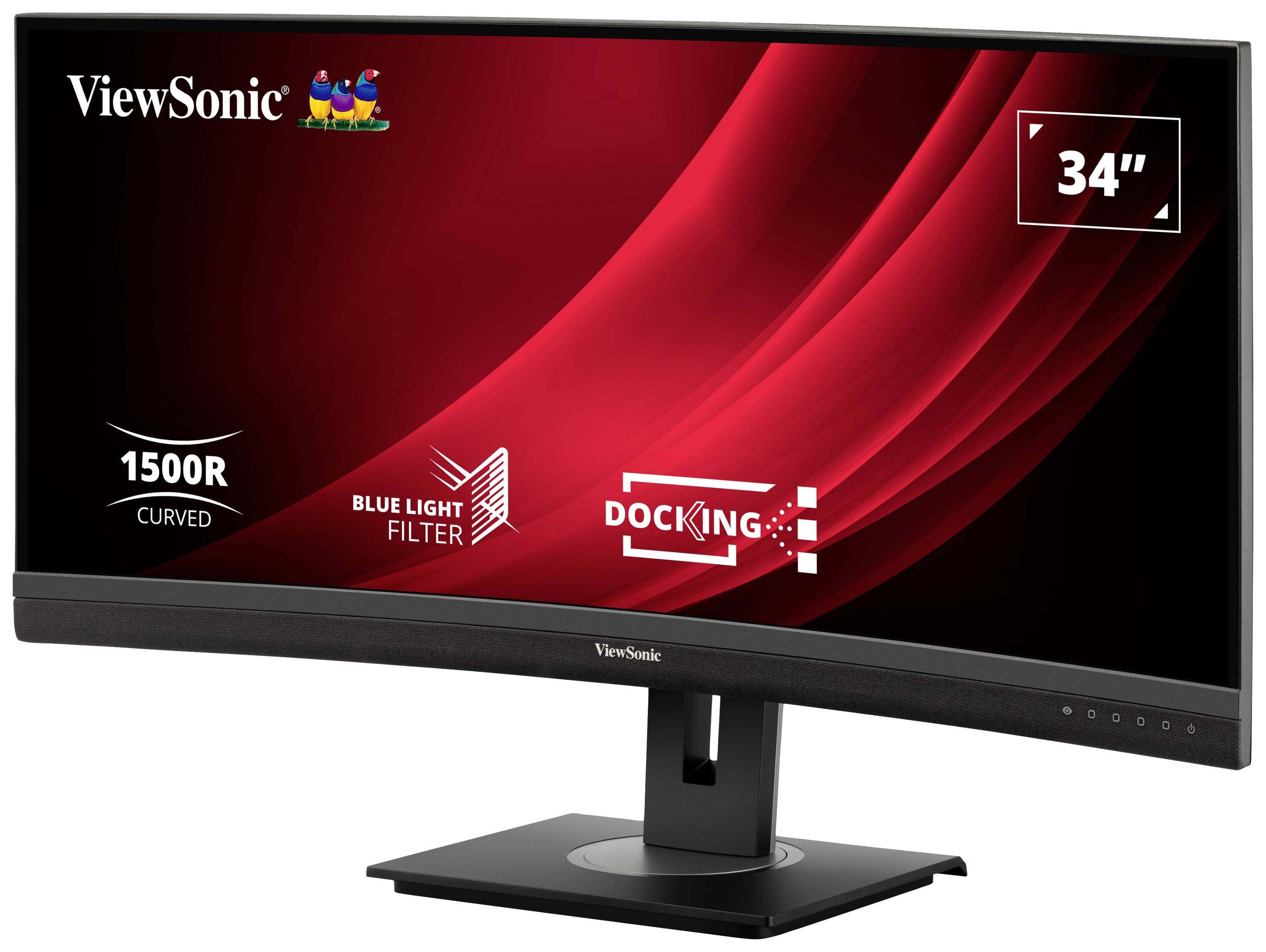 A curved 34-inch monitor from ViewSonic. Features: 1500R curvature, blue light filtering, docking options.